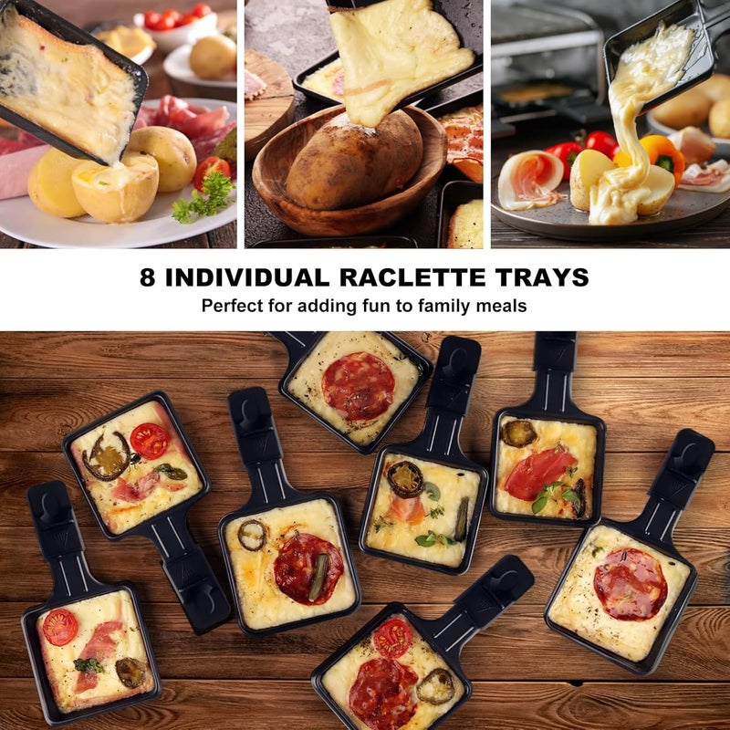 CUSIMAX شواية راكليت للشواء الكوري، شواية طاولة راكليت محمولة، شواية كهربائية مع لوحة غير لاصقة، تحكم في درجة الحرارة قابل للتعديل، شواية داخلية مع مقابض باردة، 8 صواني جبن للمتعة - Image 3